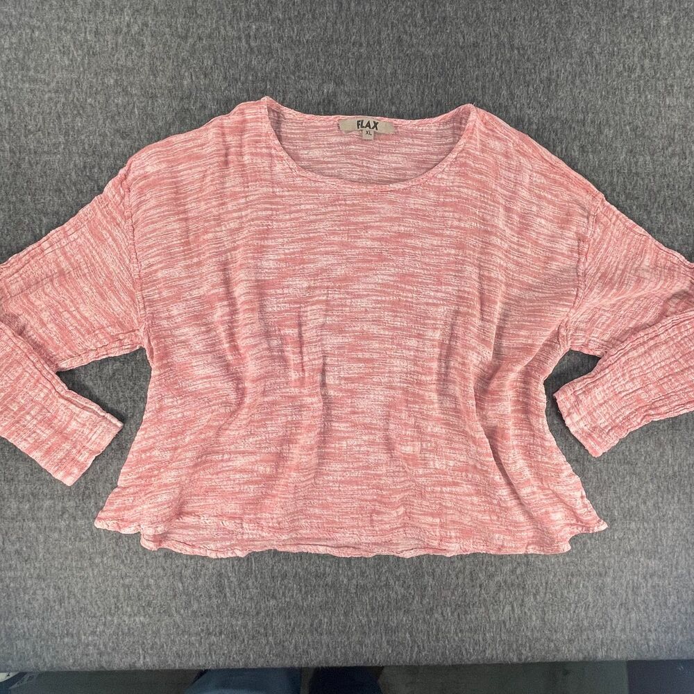 FLAX XL Red Marled Linen Top Boxy Oversized Lagenlook Boho Coastal Long Sleeve - Picture 2 of 10